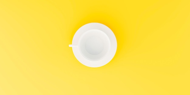 Vue de dessus de la tasse de café blanche sur fond jaune