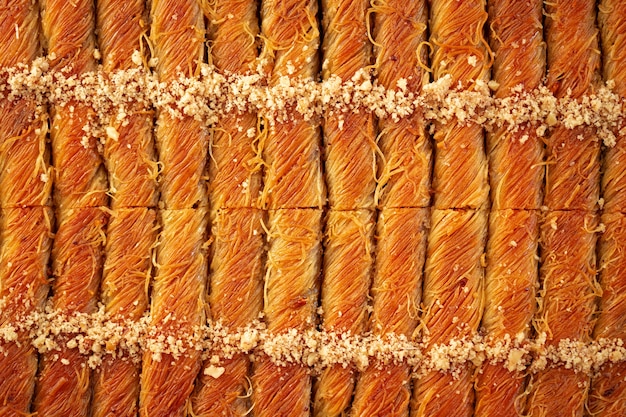 Vue de dessus de la texture du motif alimentaire du baklava turc