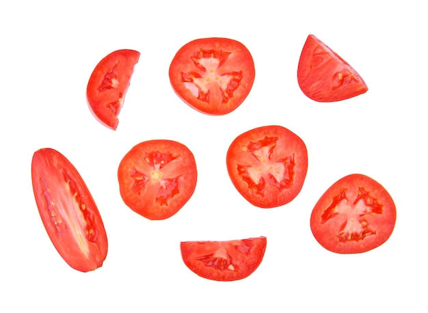 Photo vue de dessus des tomates sur fond blanc
