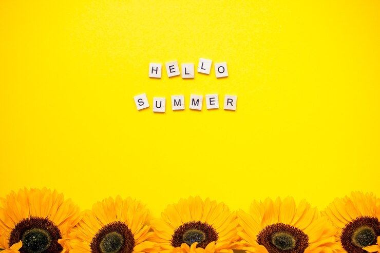 vue de dessus tournesols avec bonjour message d'été