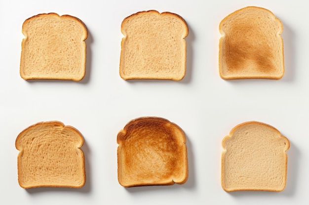 Vue de dessus de tranches isolées de pain grillé sur fond blanc