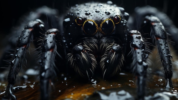 Vue détaillée d'une araignée sur un fond noir