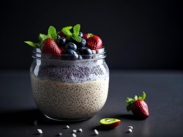 Une vue détaillée du pudding de chia