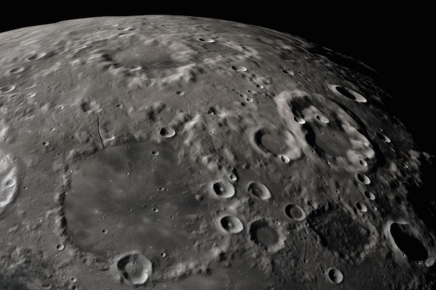 Vue détaillée de la lune avec des cratères et des éléments de surface visibles créés avec l'IA générative