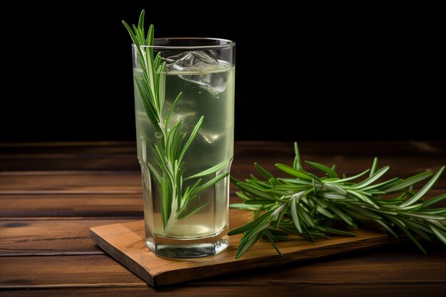 Photo vue de devant boisson d'étragon fraîche à l'intérieur d'un long verre avec des citrons et des feuilles d'estragon fraîches sur blanc