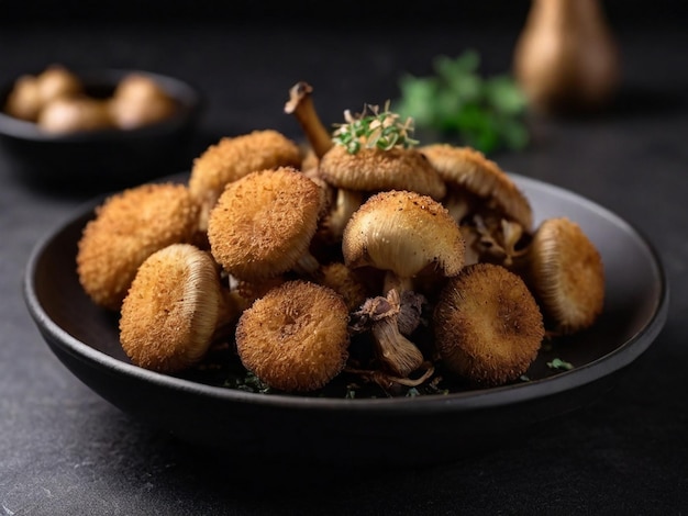 Vue de devant champignons frits avec des assaisonnements sur table sombre repas dîner nourriture ai