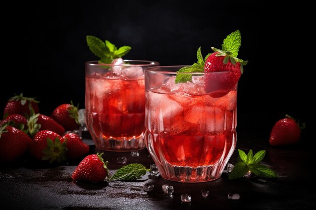 Vue de devant des cocktails à la fraise