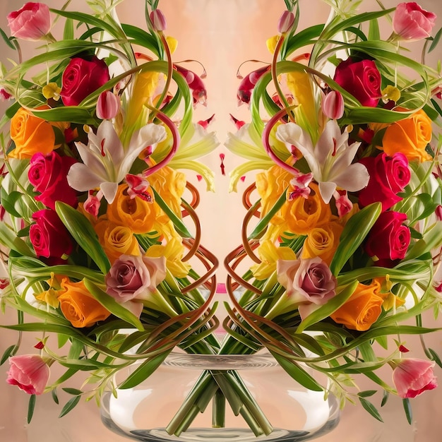 Photo vue de devant d'une décoration florale dans un vase