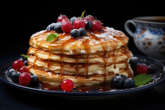 Vue de devant de délicieuses crêpes sur une surface bleu foncé générative IA