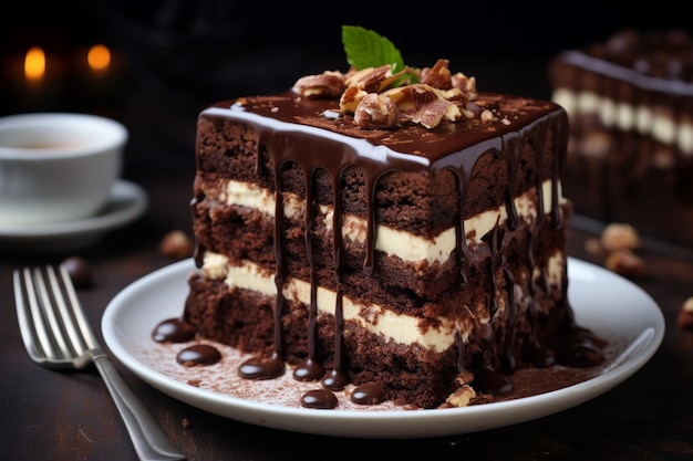 Vue de devant du gâteau au chocolat sucré avec espace de copie