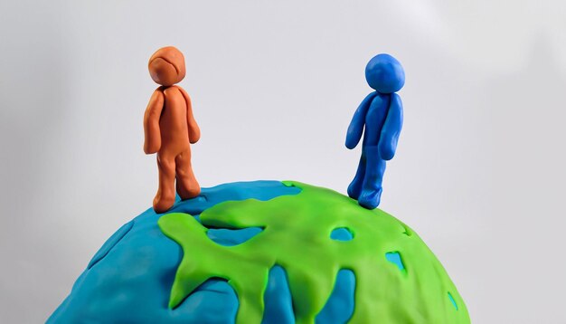 Vue de devant du globe de plasticine et des gens génératifs ai