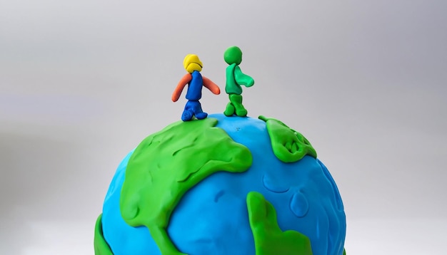 Vue de devant du globe de plasticine et des gens génératifs ai