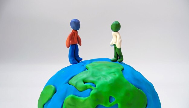 Vue de devant du globe de plasticine et des gens génératifs ai