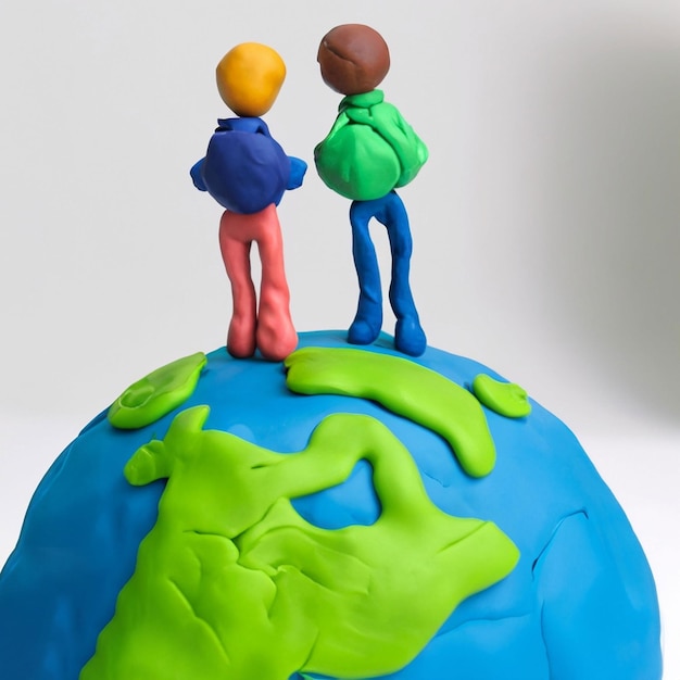 Vue de devant du globe de plasticine et des gens génératifs ai