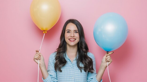 Vue de devant d'une femme avec des ballons