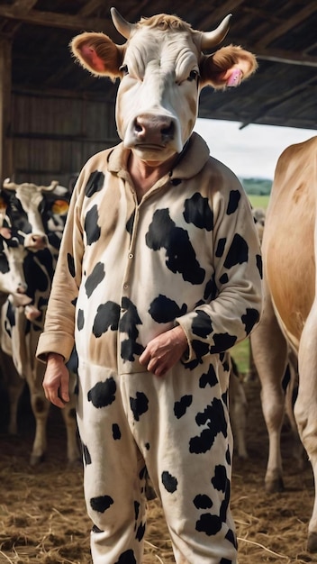 Vue de devant homme en costume de vache