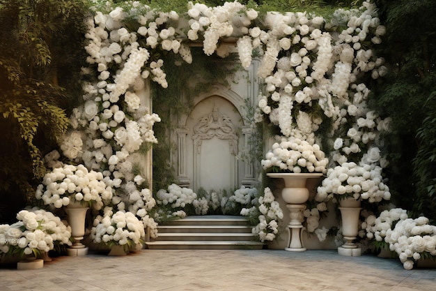 Vue de devant roses blanches jardin arrière-plan belle atmosphère pour le mariage