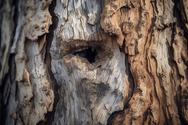 Vue de devant de la surface de l'écorce de l'arbre