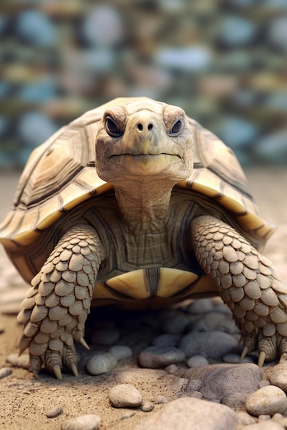 Vue de devant de la tortue sulcata IA générative