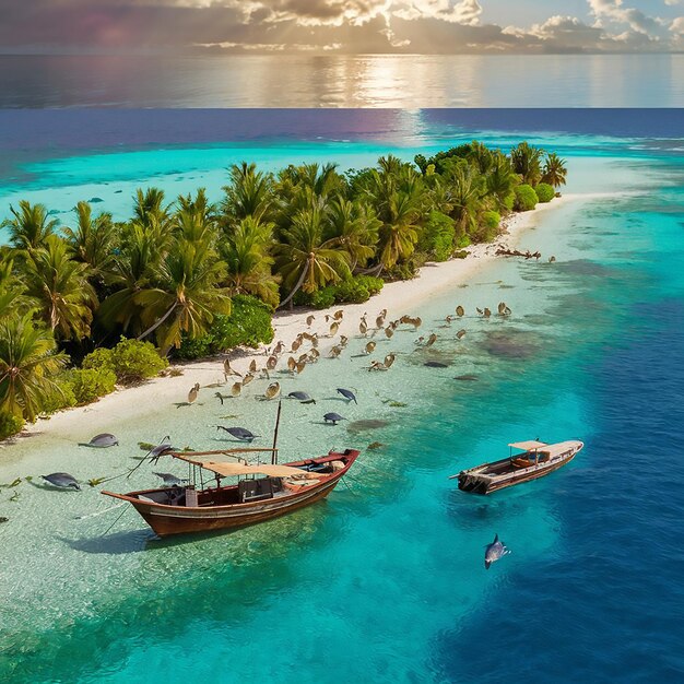 Vue d'un drone d'une île de corail vierge