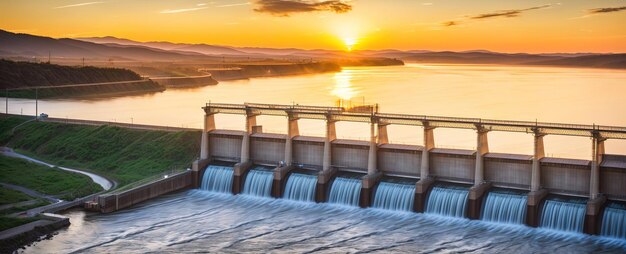 Photo vue du barrage hydroélectrique sur la rivière générative ai