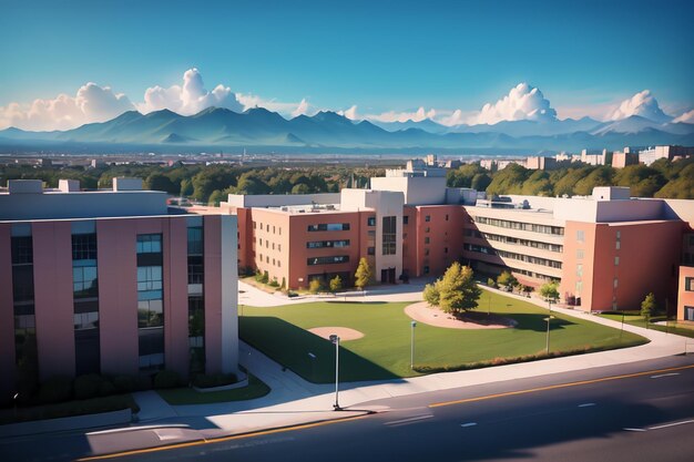 Une vue du campus du haut de la photo.