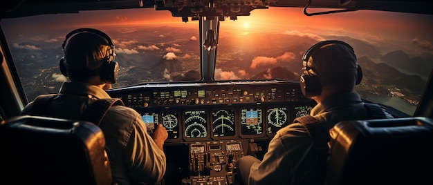 Vue du cockpit du point de vue de deux pilotes montrant les efforts de l'équipage pour contrôler l'avion