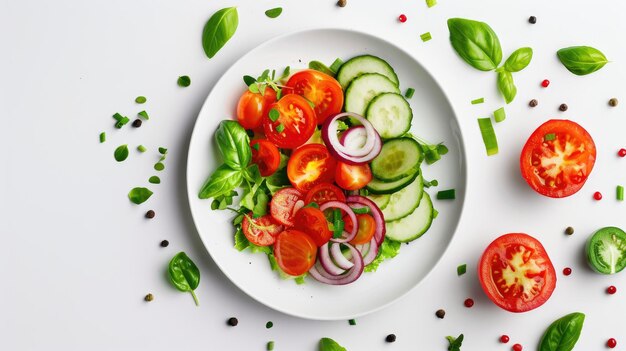 Vue du dessus de l'assiette de salade IA générative