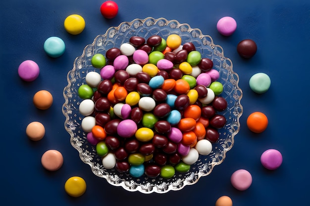 Vue du dessus divers bonbons au chocolat de saveur mixte plaque de verre de luxe