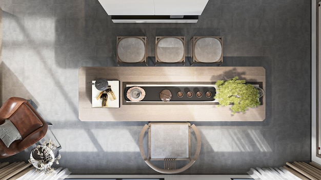 Vue du dessus de la table à manger moderne