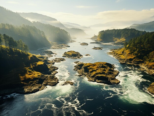 vue du dessus vers le bas du paysage aquatique