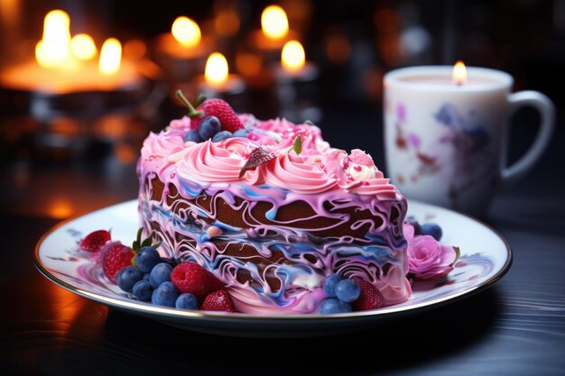 Vue du gâteau avec de la crème glacée sur l'assiette châle génératif IA