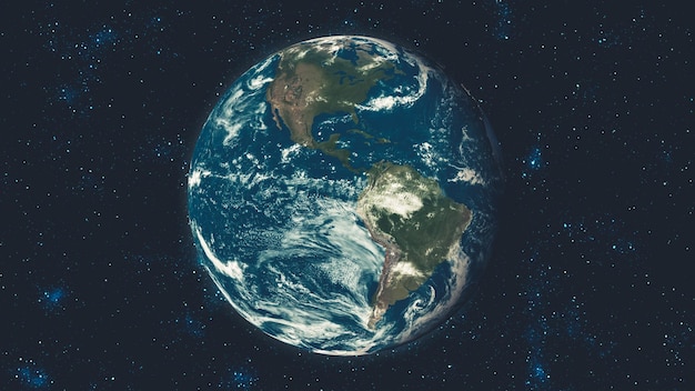 Vue du globe terrestre de la planète depuis un vol spatial avec une surface terrestre réaliste depuis l'espace