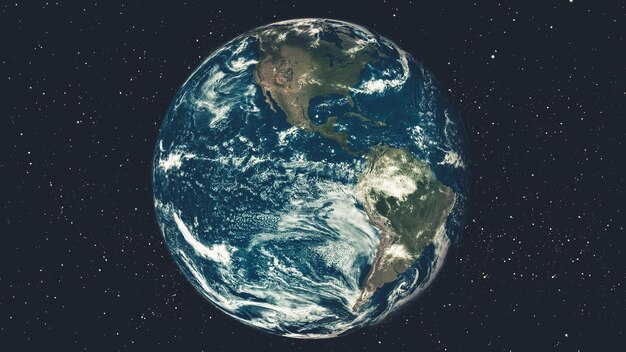 Vue du globe terrestre de la planète depuis un vol spatial avec une surface terrestre réaliste depuis l'espace