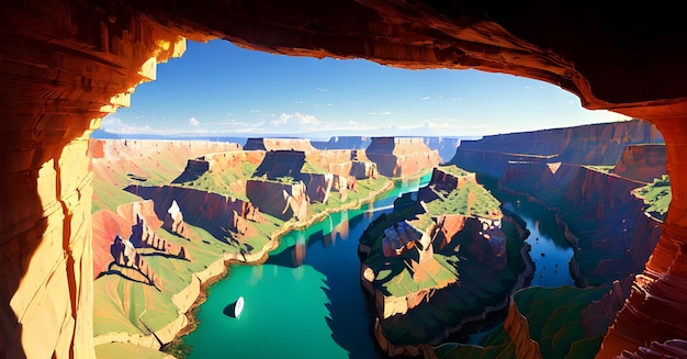 Une vue du grand canyon depuis l'intérieur d'une grotte