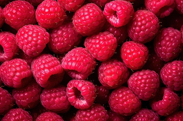 Vue du haut d'un arrière-plan de framboises fraîches et sucrées