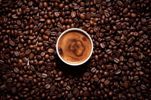 vue du haut d'un café savoureux avec des grains de café