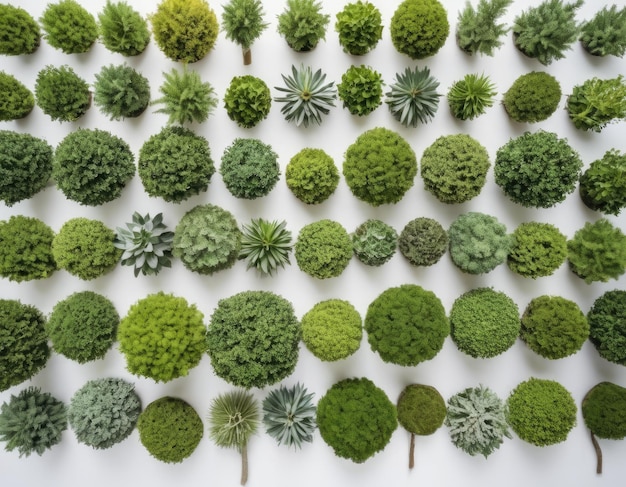 Vue du haut de la collection de divers arbres sur fond blanc