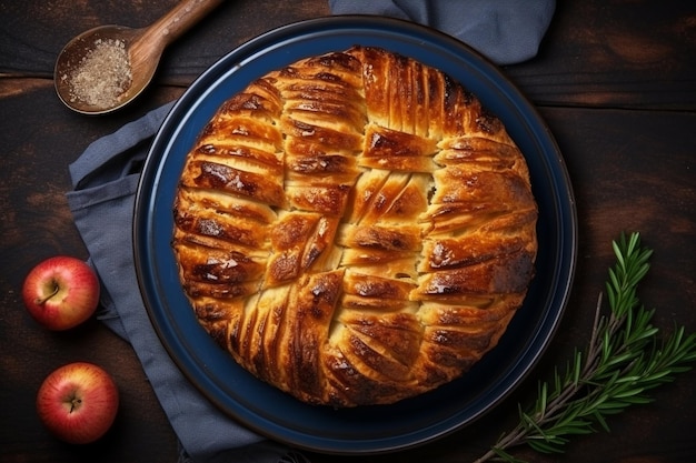 Vue du haut délicieuse tarte maison sur la table