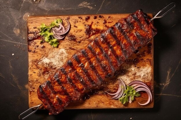 Vue du haut d'un délicieux kebab avec de la viande et de l'espace de copie