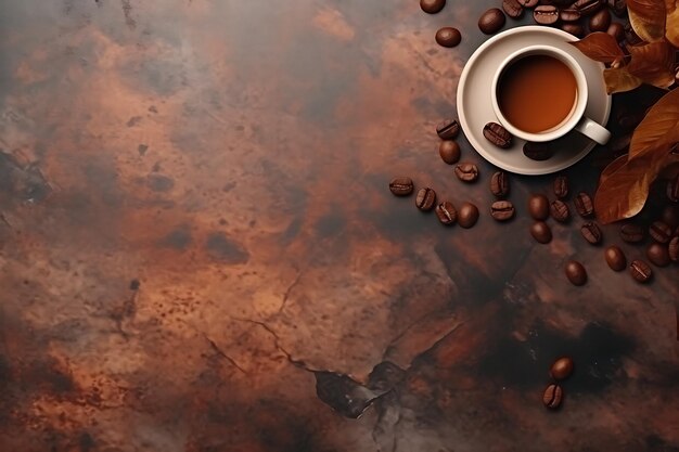 Vue du haut du café avec des haricots sur la table