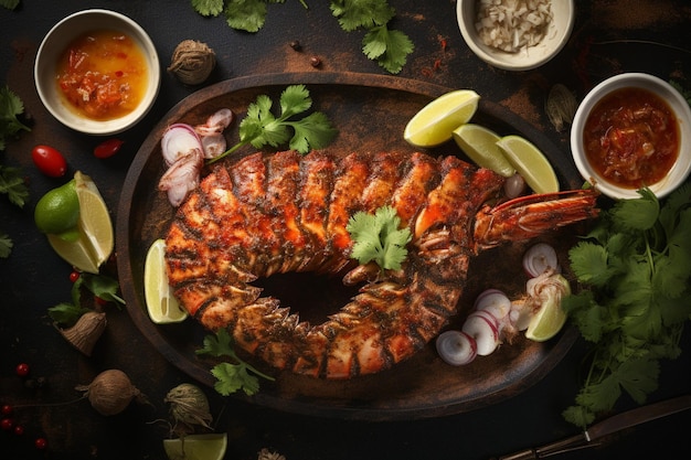 Vue du haut du mélange de délicieux fruits de mer sur la table