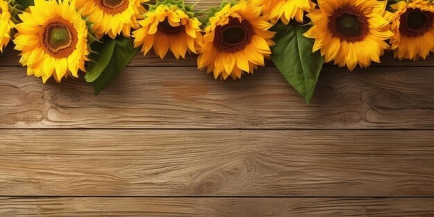 vue du haut du tournesol sur planche de bois