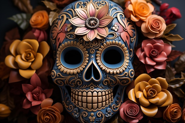 Vue du haut des éléments de dia de los muertos