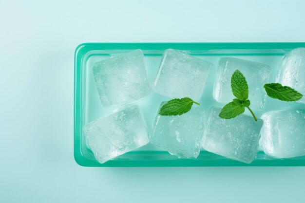 Vue du haut minimaliste d'une Icy Mint Symphony isolée Présente un espace de copie de boîte à côté de la menthe glacée b