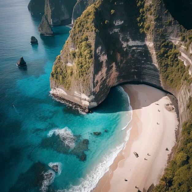 Vue du haut de la plage à Kelingking Beach Nusa Penida Bali Indonésie