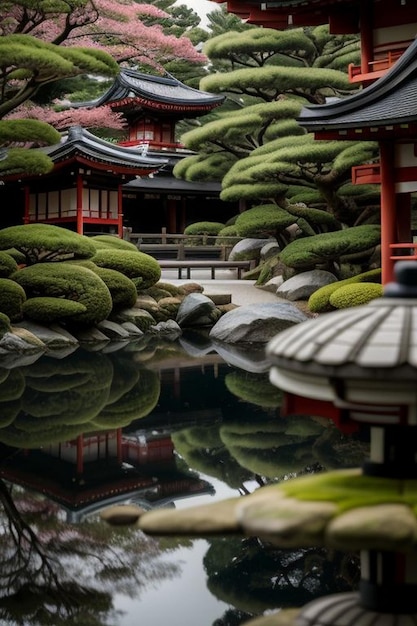 Vue du jardin japonais depuis le porche