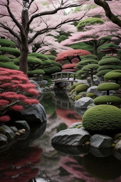 Photo vue du jardin japonais depuis le porche