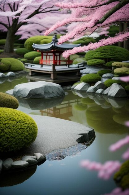 Vue du jardin japonais depuis le porche