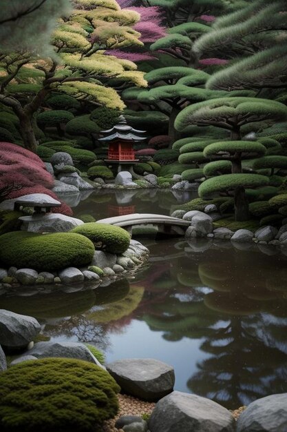 Vue du jardin japonais depuis le porche